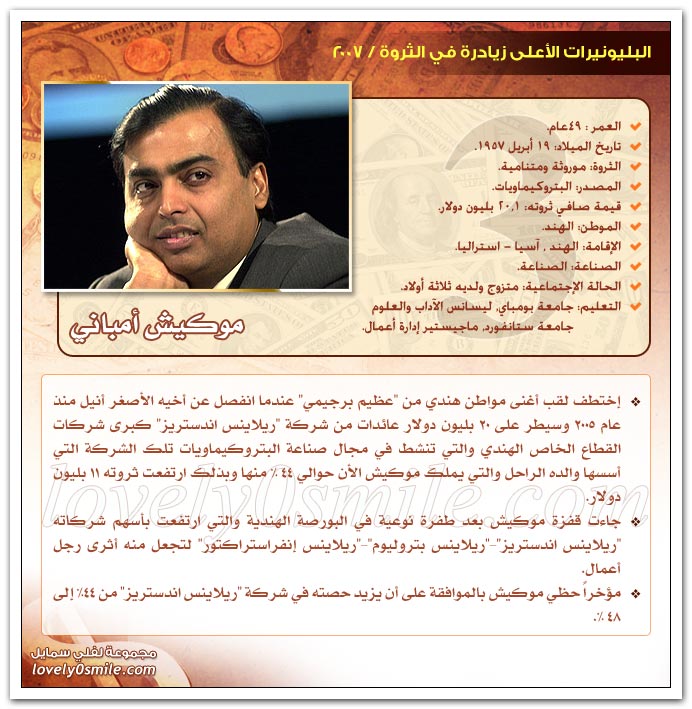 البليونيرات الأعلى زيادرة في الثروة 2007