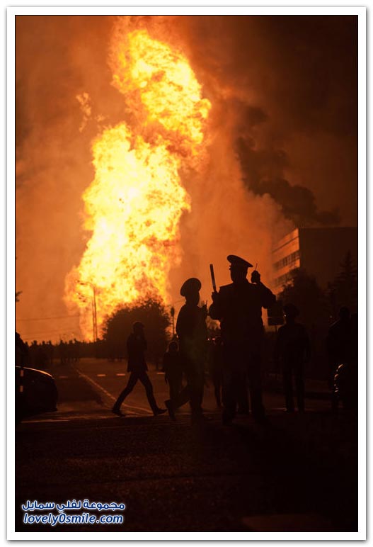 صور انفجار أحد أنابيب الغاز فى موسكو