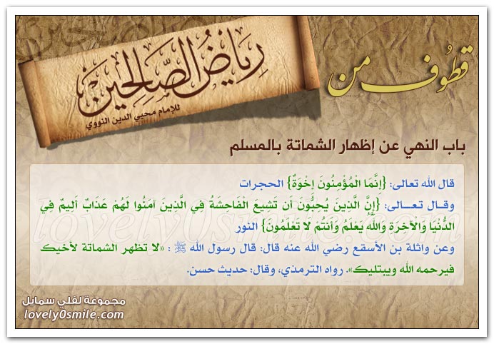 النهي عن إظهار الشماتة والغش والخداع + تحريم الطعن في الأنساب