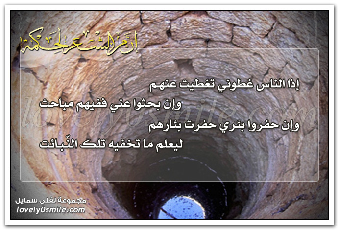 إذا الناس غطوني تغطيت عنهم وإن بحثوا عني ففيهم مباحث وإن حفروا بئري حفرت بئارهم	ليعلم ما تخفيه تلك النّبائت