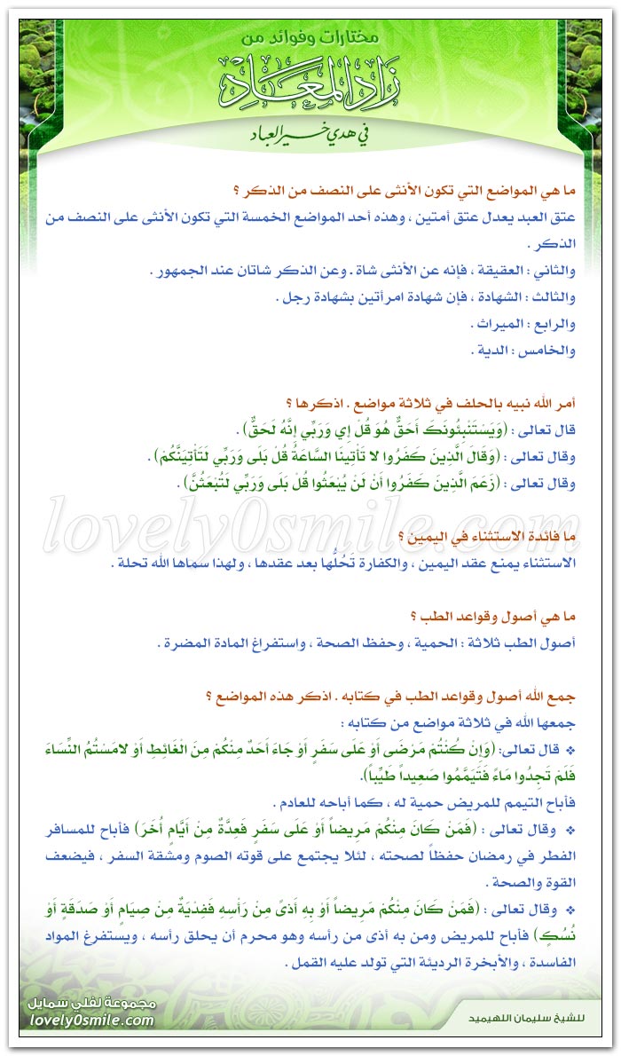 ما هي المواضع التي تكون الأنثى على النصف من الذكر؟