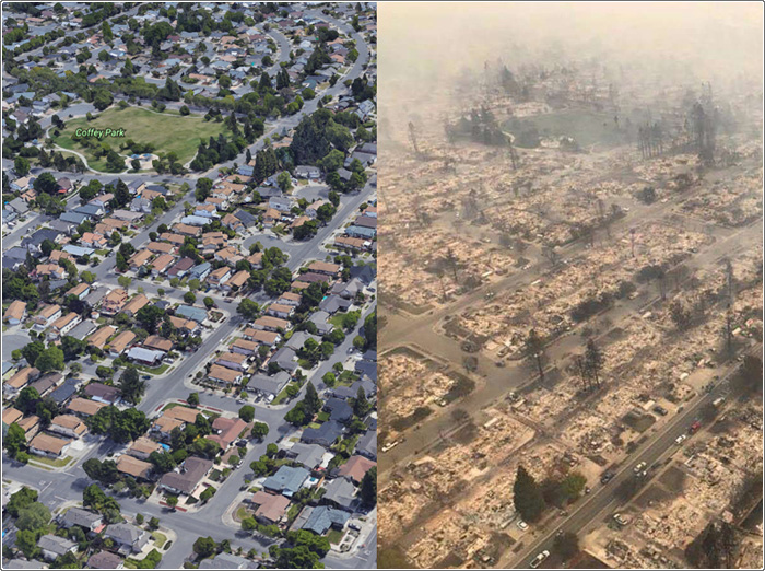 الخراب والرماد والدخان كاليفورنيا قبل وبعد حرائق الغابات